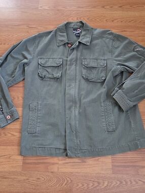 Vintage Y2k Men's Quicksilver Canvas Chore Utility Military Large Jacket Green
